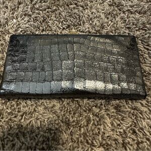 Vintage Lodis Framed Leather Wallet Croc Embossed Silver
